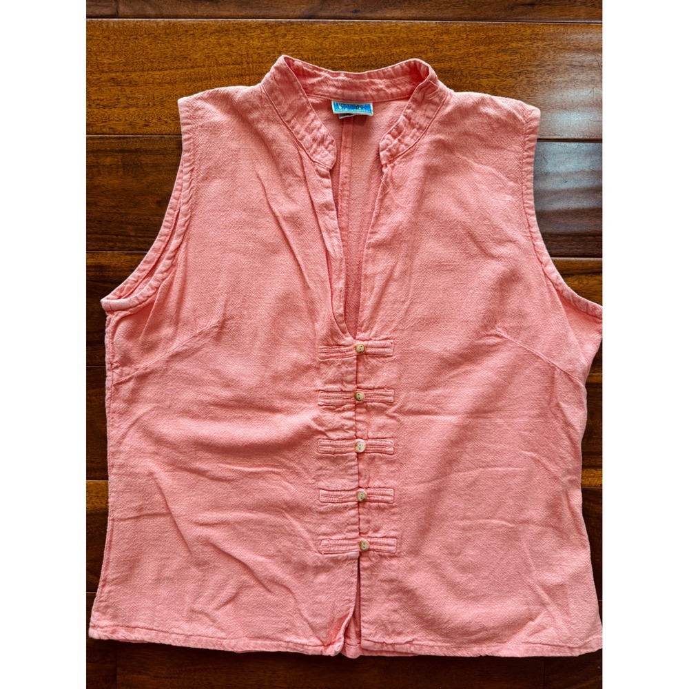 Eucalyptus Sleeveless Top Women Large Coral Pink Excellent Frog Button Boho